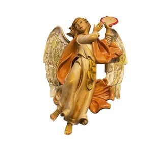 Vintage Italy 8" Angel Fontanini Resin Playing Tambourine Religious Nativity